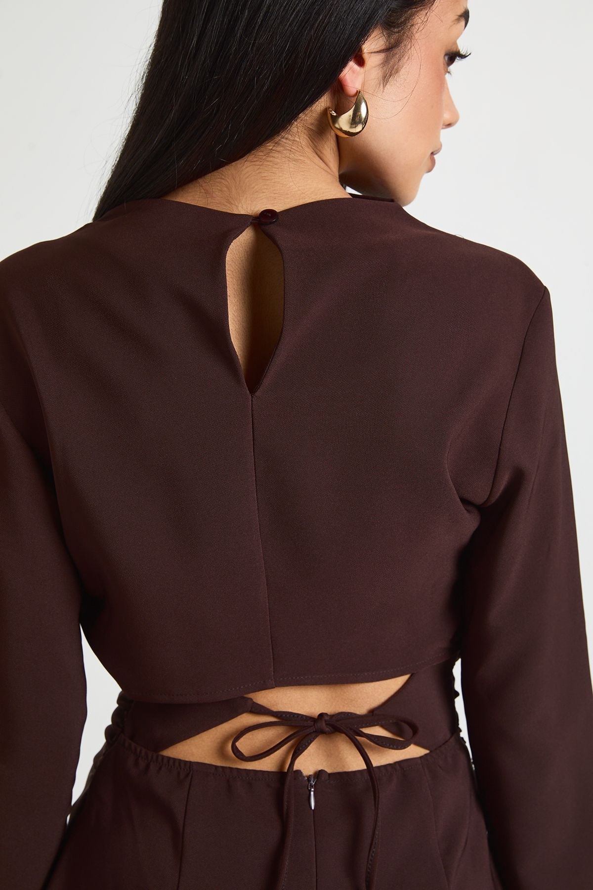 Long Sleeve Ruched High Neck Shift Dress