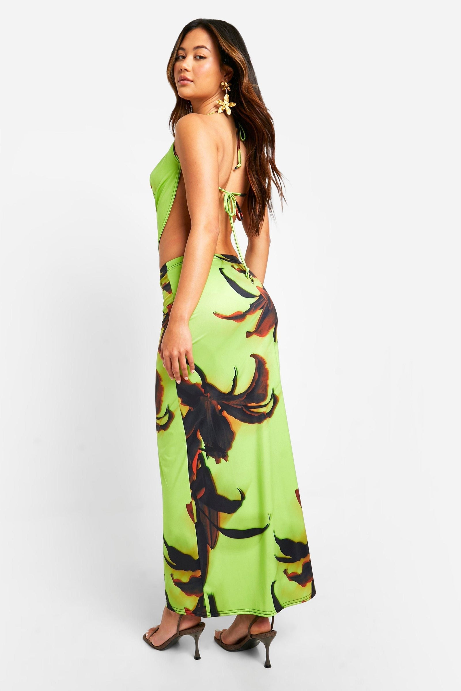 Large Scale Floral Slinky Cowl Cami & Maxi Skirt