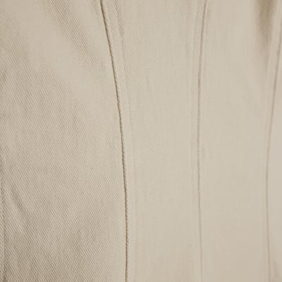 Cream Seamed Short Sleeve Denim Dress