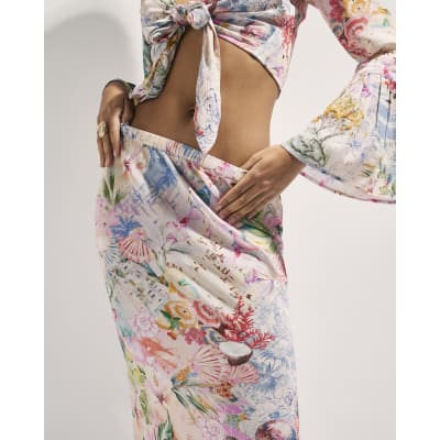 Pink Graphic Print Maxi Beach Skirt