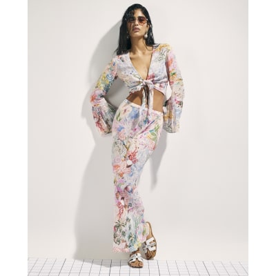 Pink Graphic Print Maxi Beach Skirt