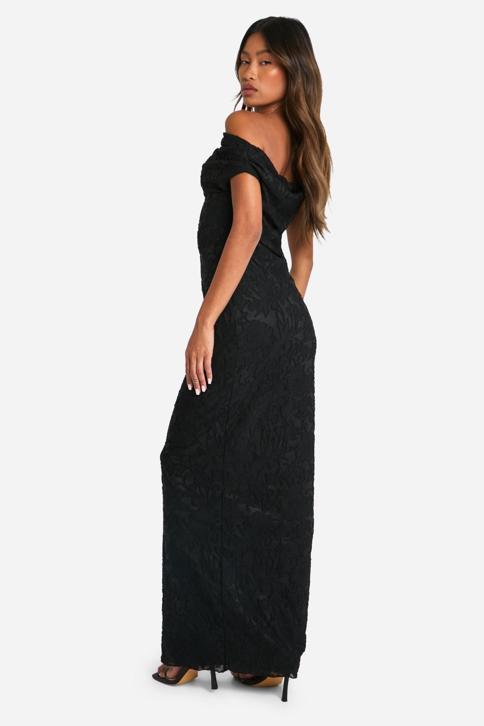 Jacquard Floral Twist Strap Maxi Dress
