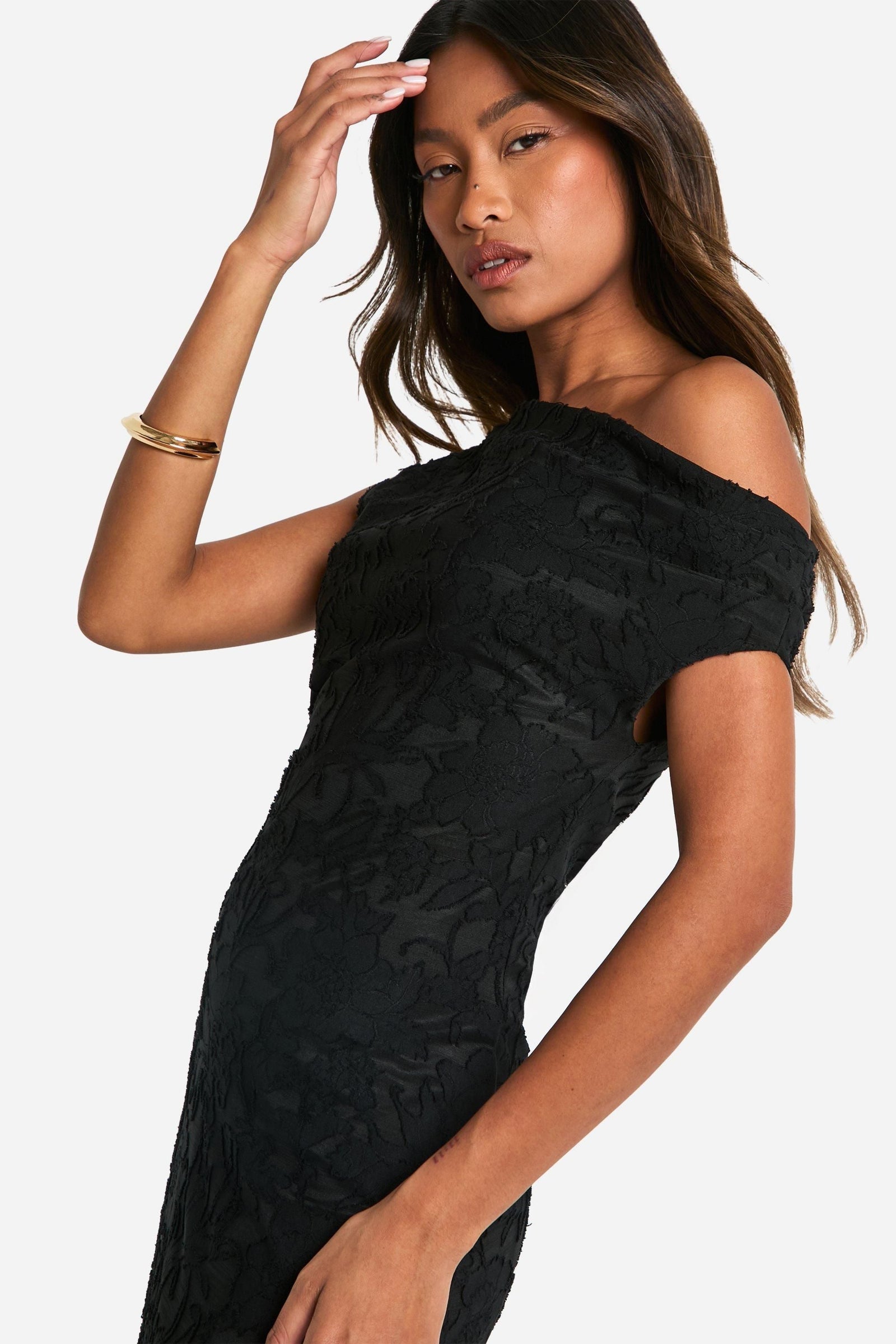 Jacquard Floral Twist Strap Maxi Dress