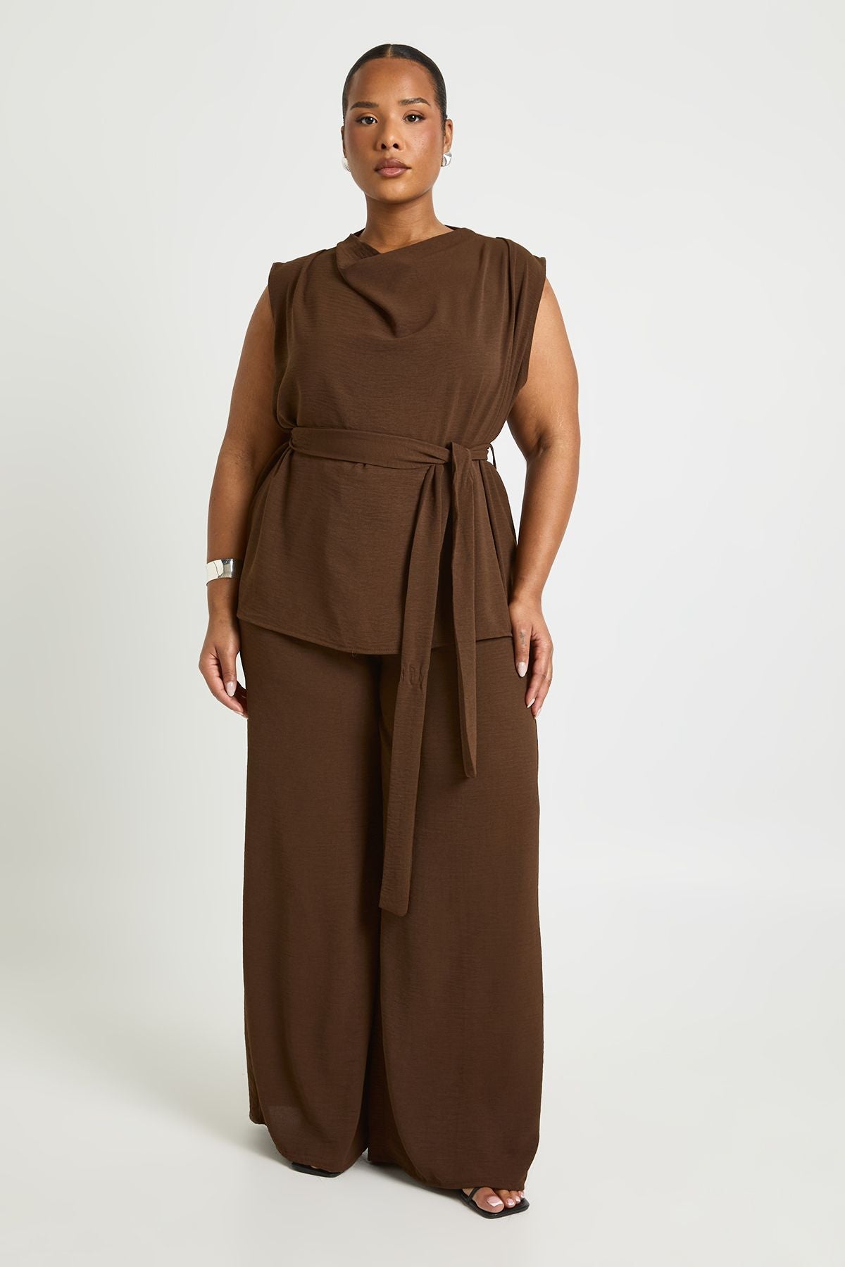 Plus Woven Cowl Belted Trouser Co-Ord
