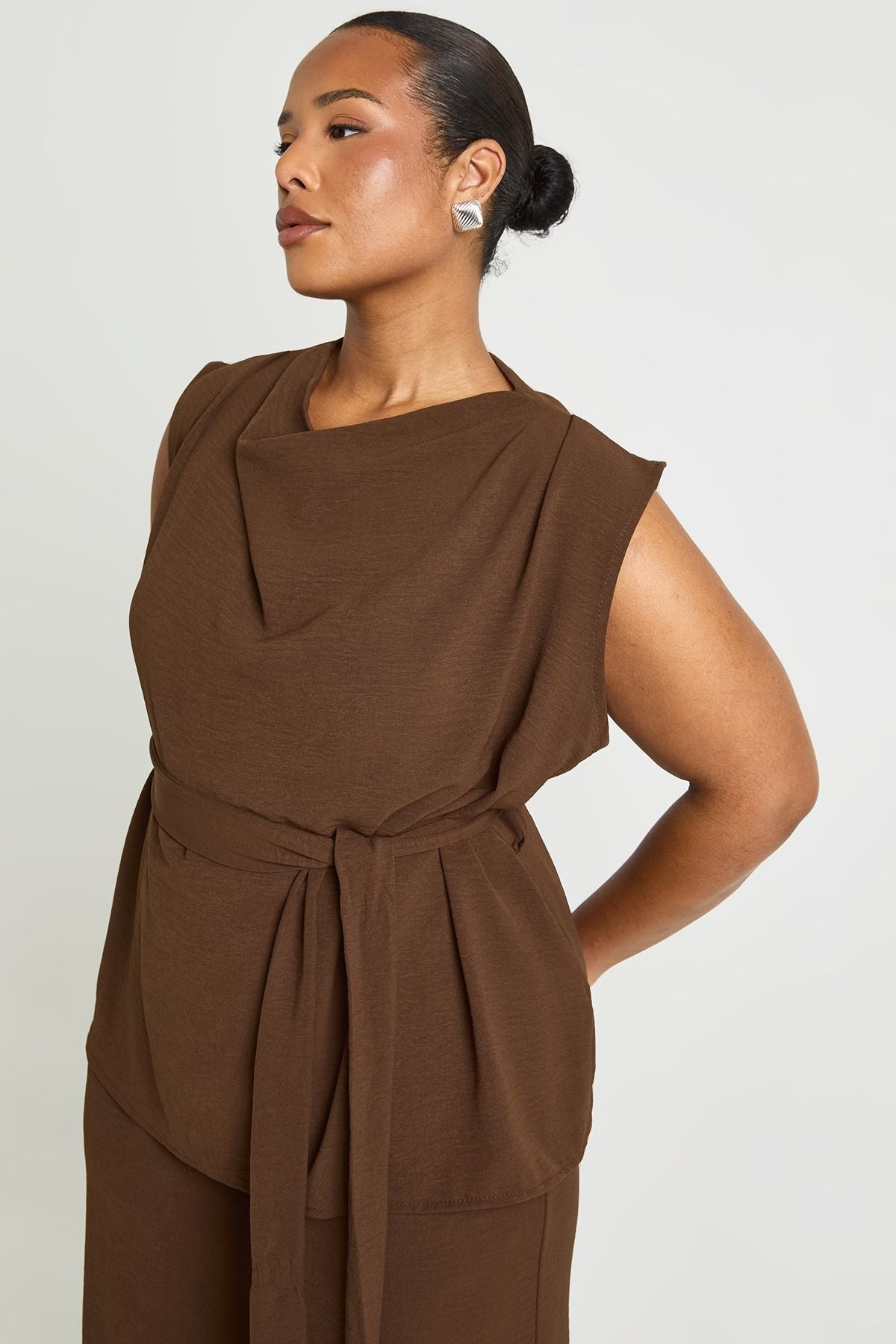 Plus Woven Cowl Belted Trouser Co-Ord