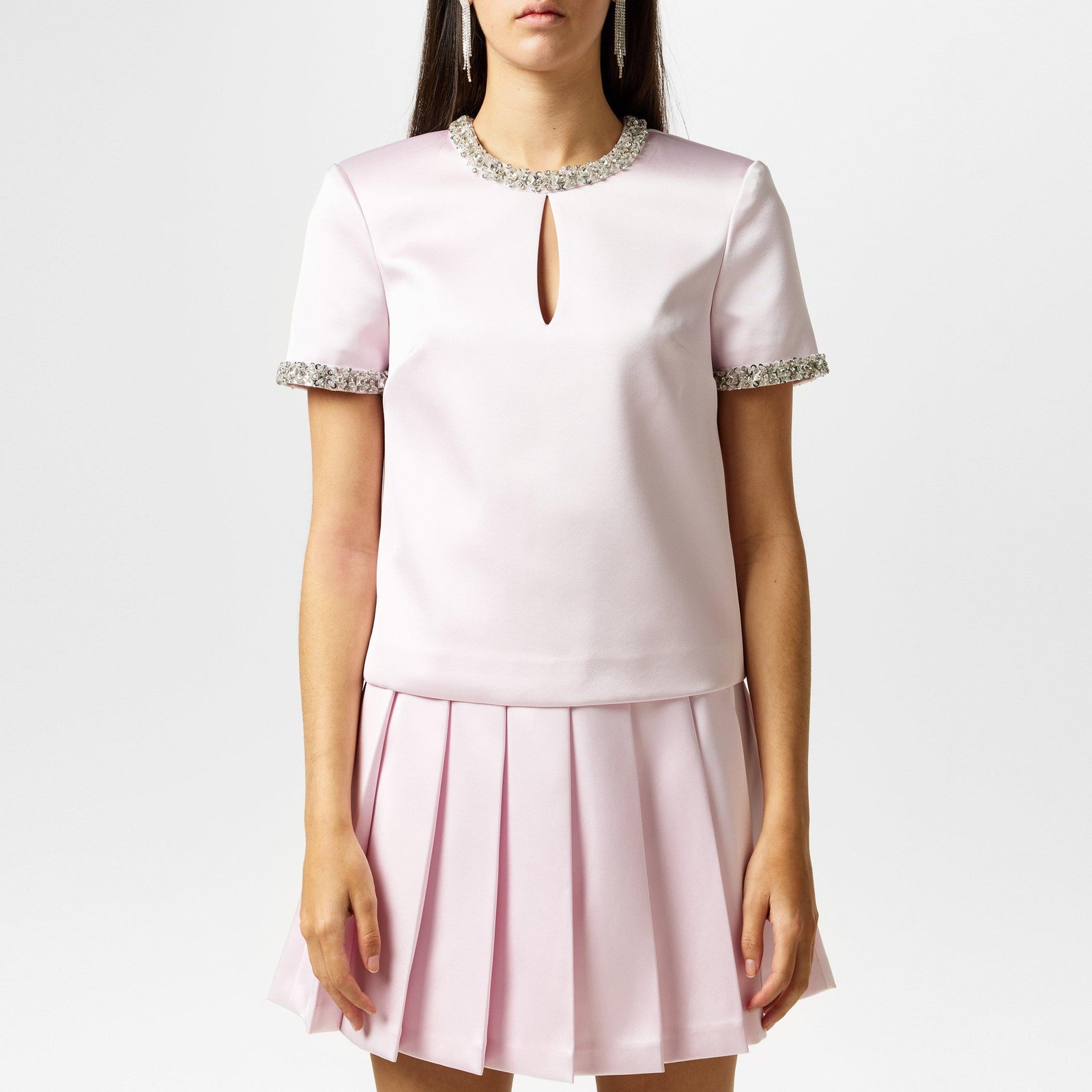 Satin Embellished Short-Sleeve Blouse