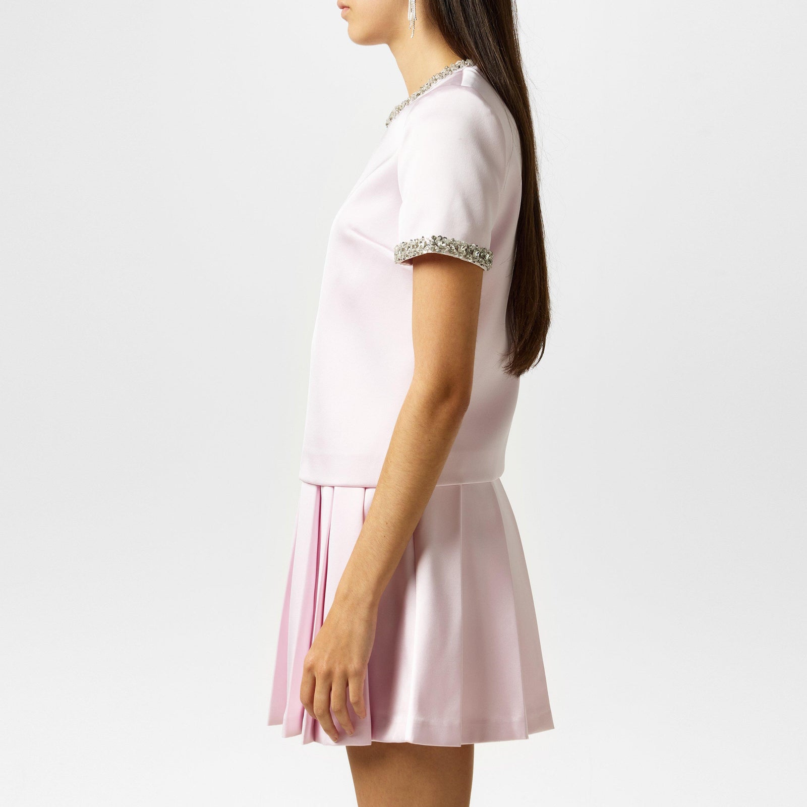 Satin Embellished Short-Sleeve Blouse