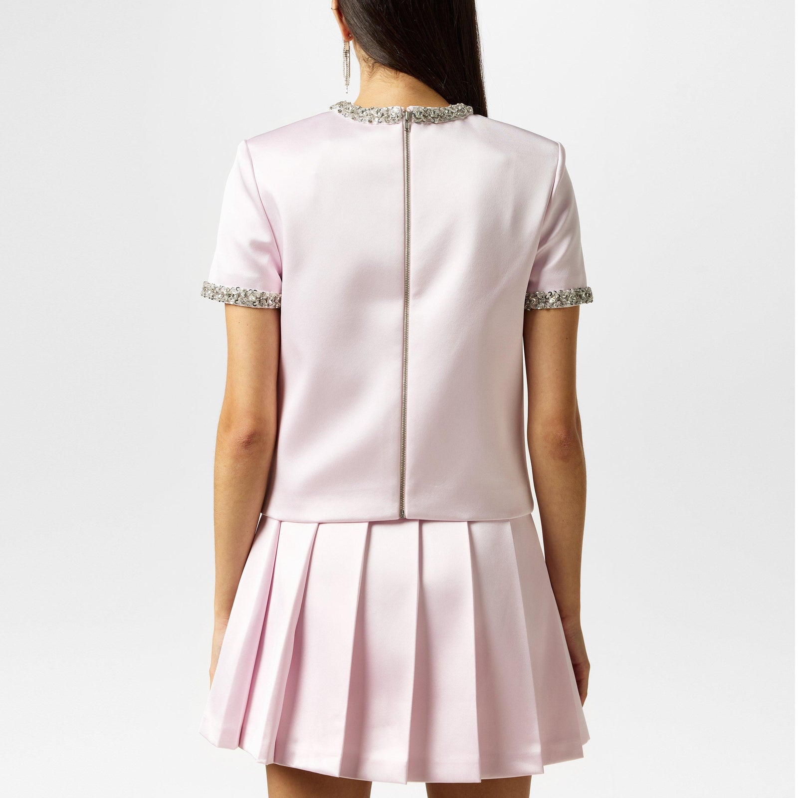 Satin Embellished Short-Sleeve Blouse