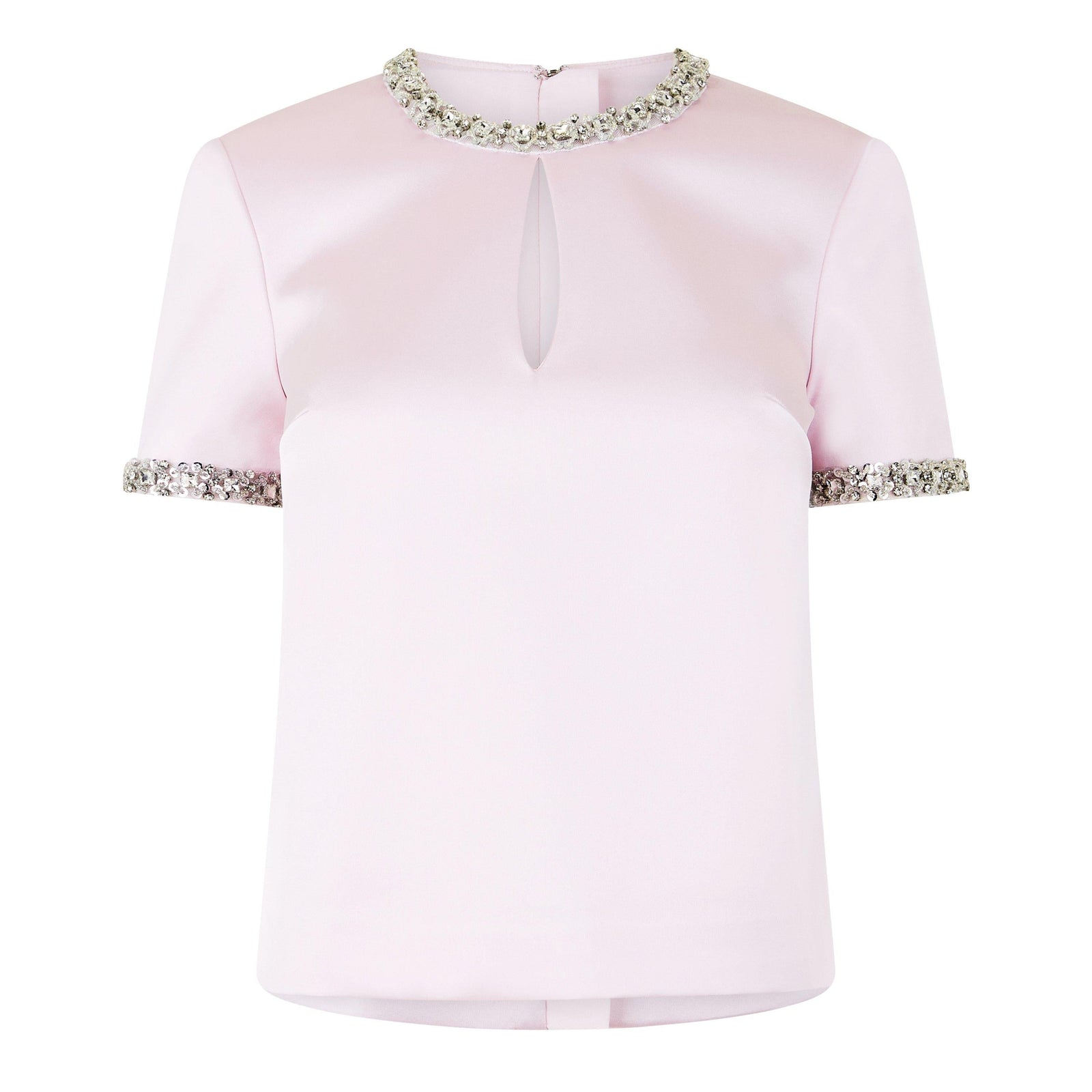 Satin Embellished Short-Sleeve Blouse