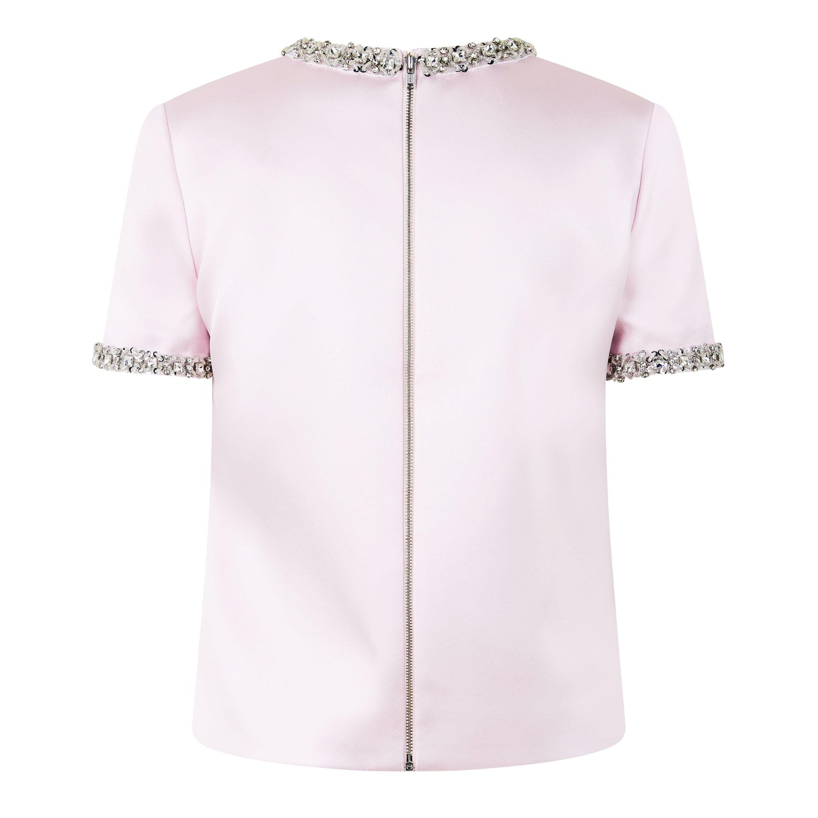 Satin Embellished Short-Sleeve Blouse