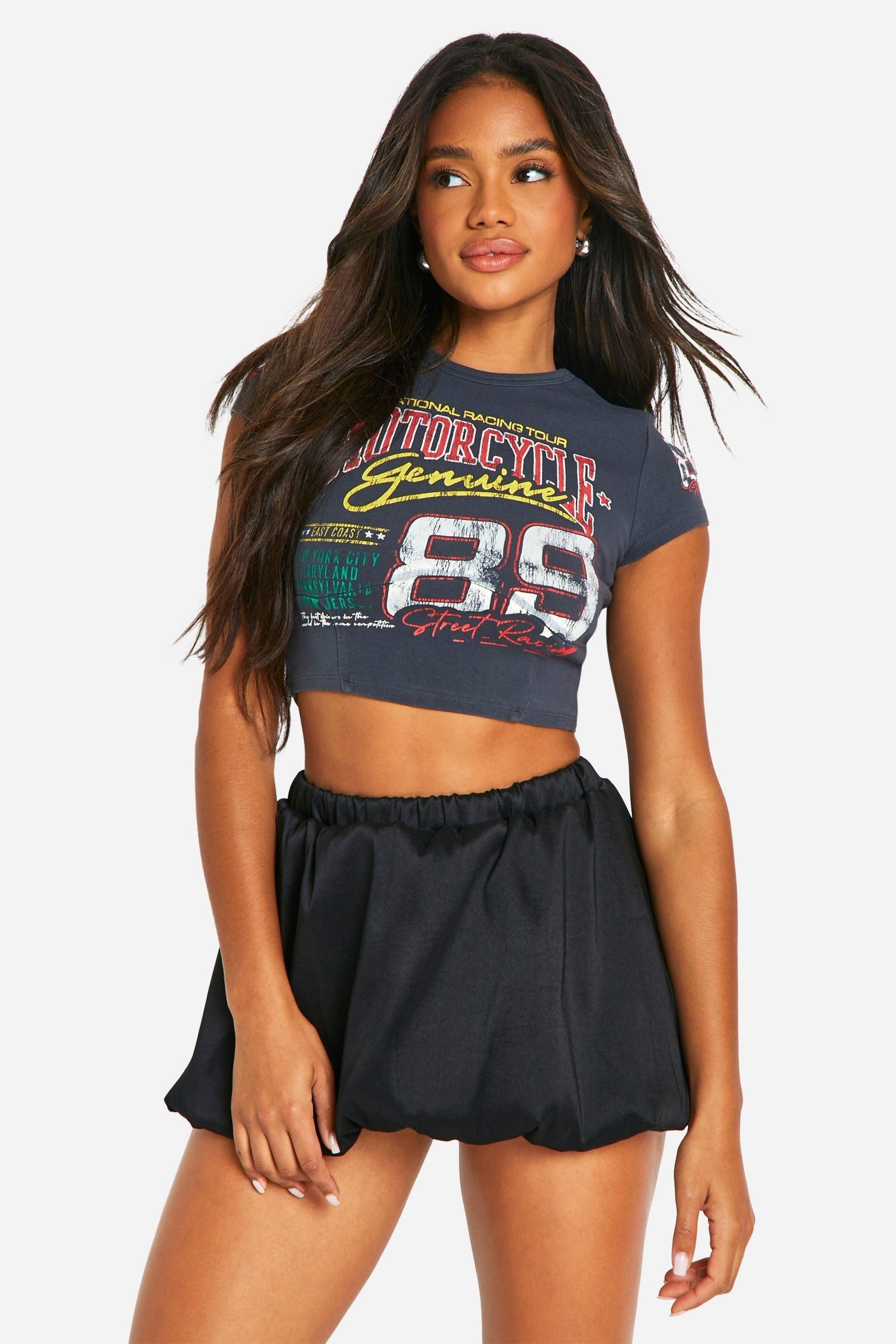 Woven Puff Ball Micro Mini Skirt