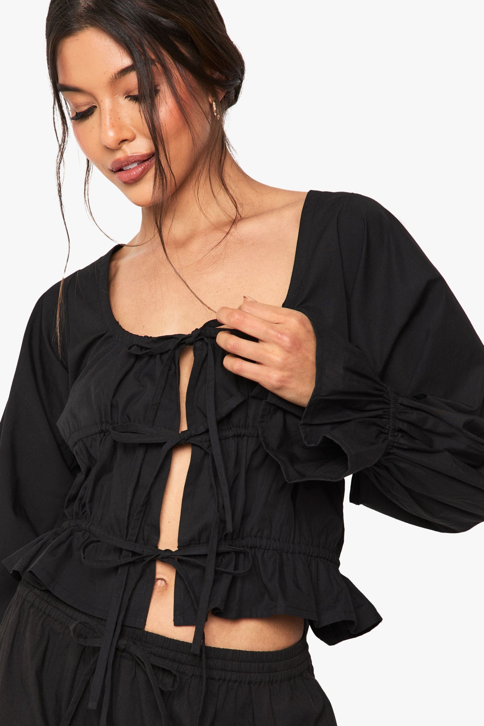 Cotton Poplin Tie Detail Top