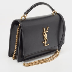 Saint Laurent Black Leather Sunset Top Handle Bag