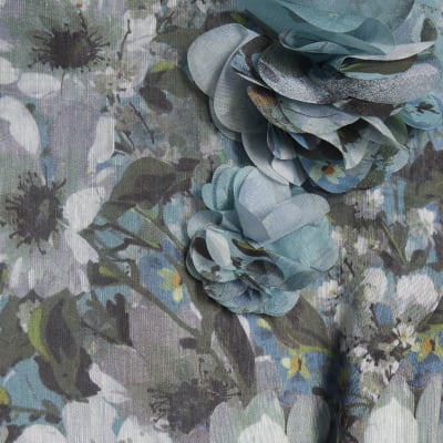 Blue Floral 3D Corsage Midi Dress