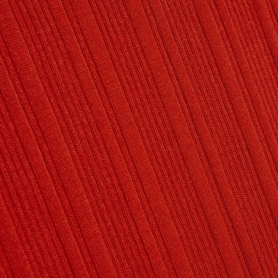 Red Knitted Racer Neck Ribbed Midi Dress