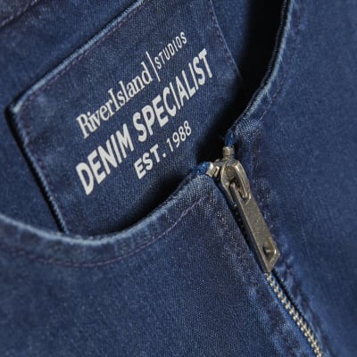 Blue Zip Through Denim Midi Dress