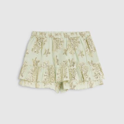 Green Marine Print Metallic Mini Beach Skirt