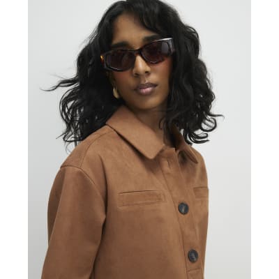 Brown Faux Suede Short Sleeve Shirt Dress