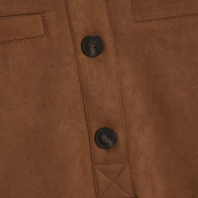 Brown Faux Suede Short Sleeve Shirt Dress