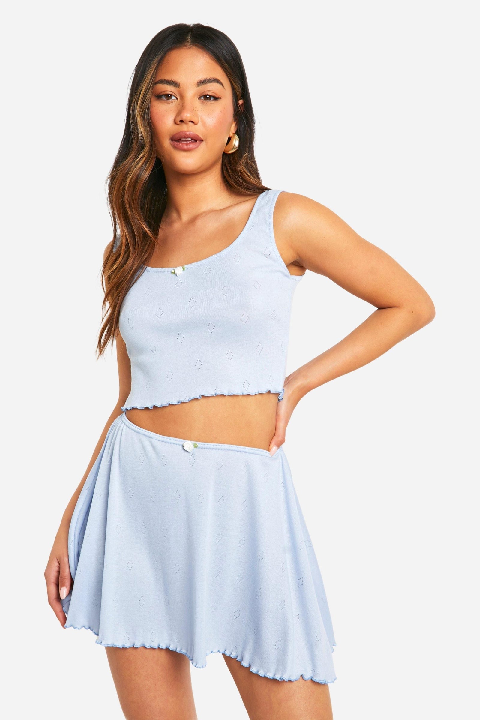 Pointelle Rose Detail Flippy Mini Skirt