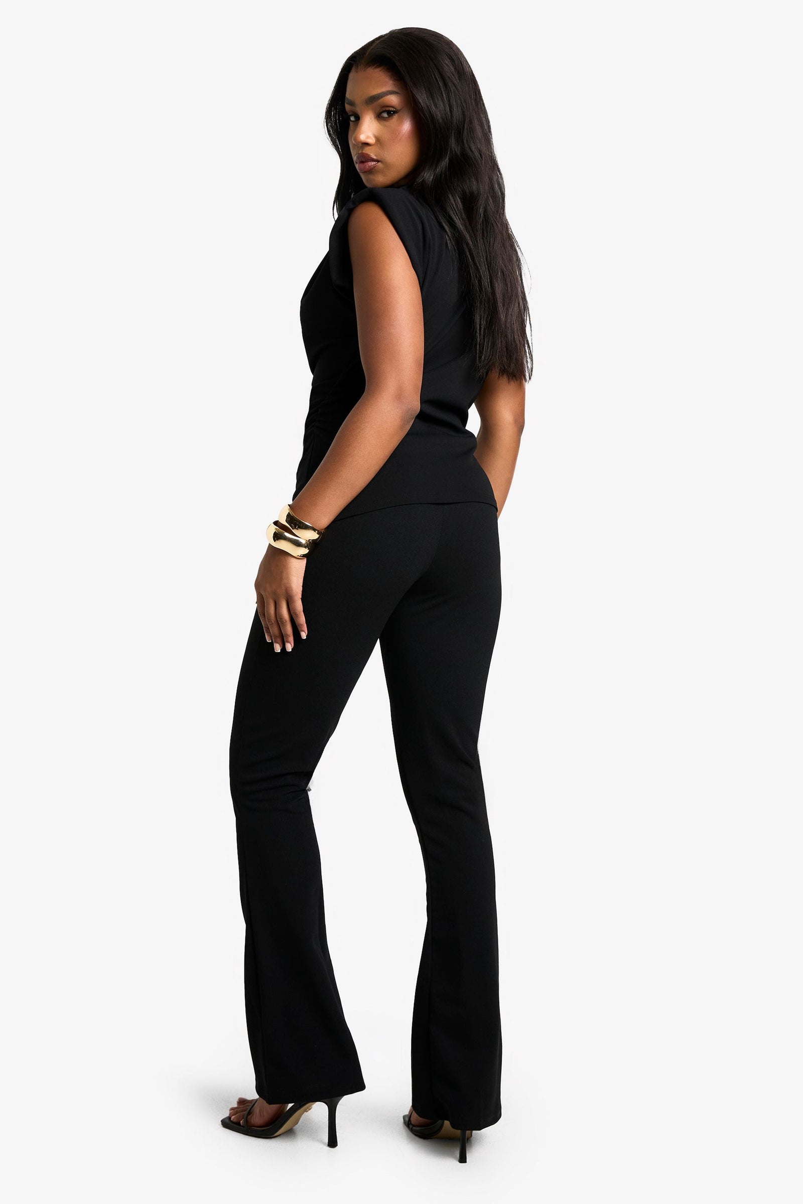 Scuba Crepe Shoulder Pad Top And Flare Set