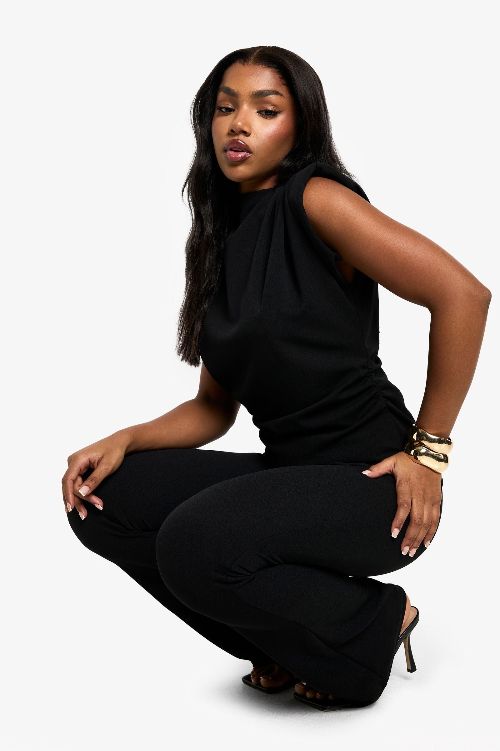 Scuba Crepe Shoulder Pad Top And Flare Set