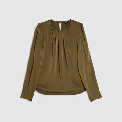 Khaki Pleat Front Blouse