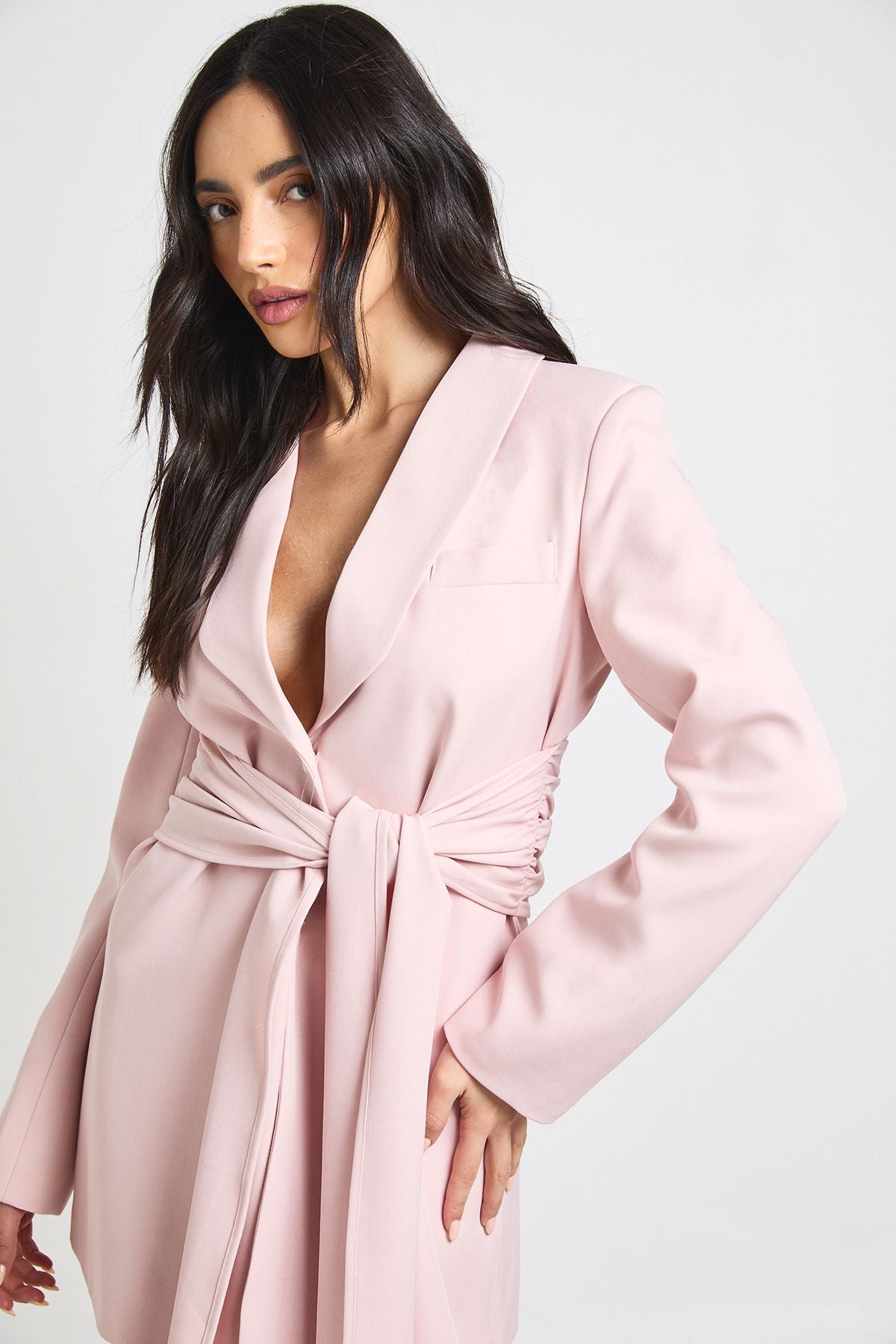 Obi Tie Waist Tailored Blazer Dress