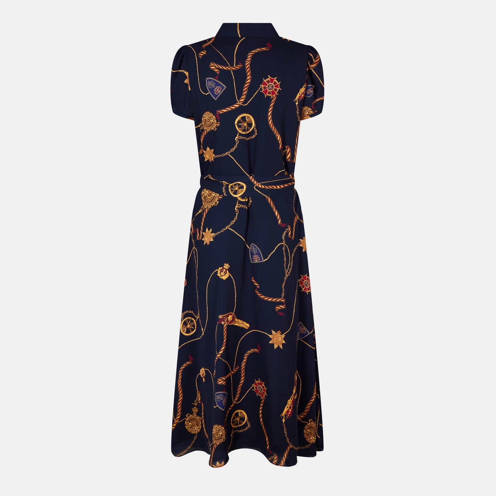 Print Belted Georgette Puff-Sleeve Dress