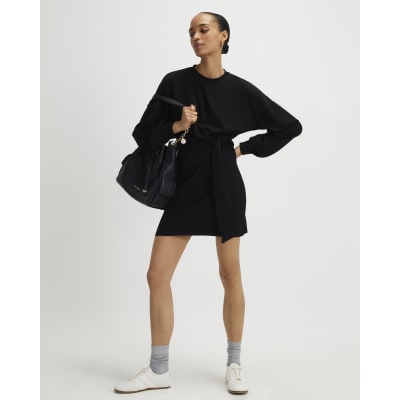 Black Long Sleeve Knot Side Mini Dress
