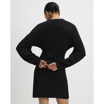 Black Long Sleeve Knot Side Mini Dress