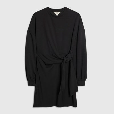 Black Long Sleeve Knot Side Mini Dress