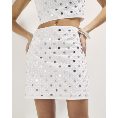 White Embellished Mini Beach Skirt