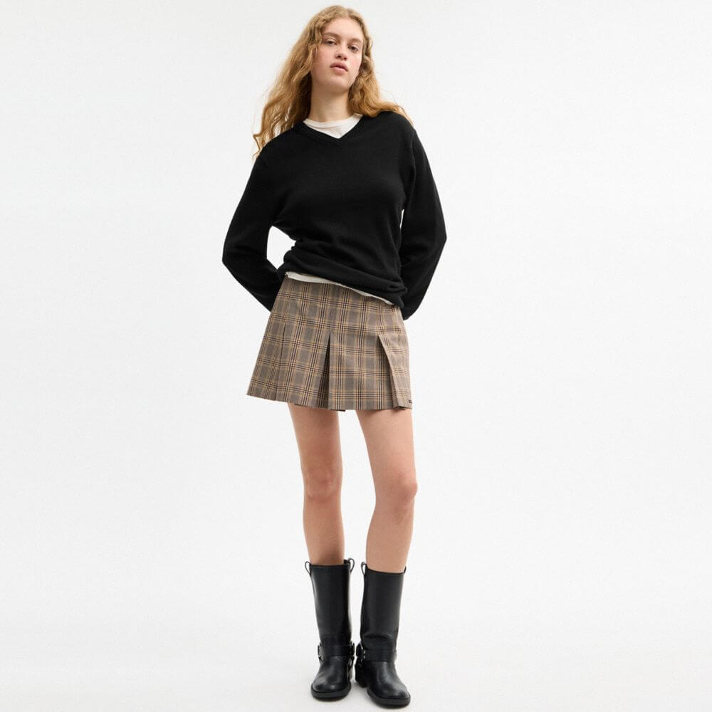 Pleated Plaid Skirt In Recycled Polyester