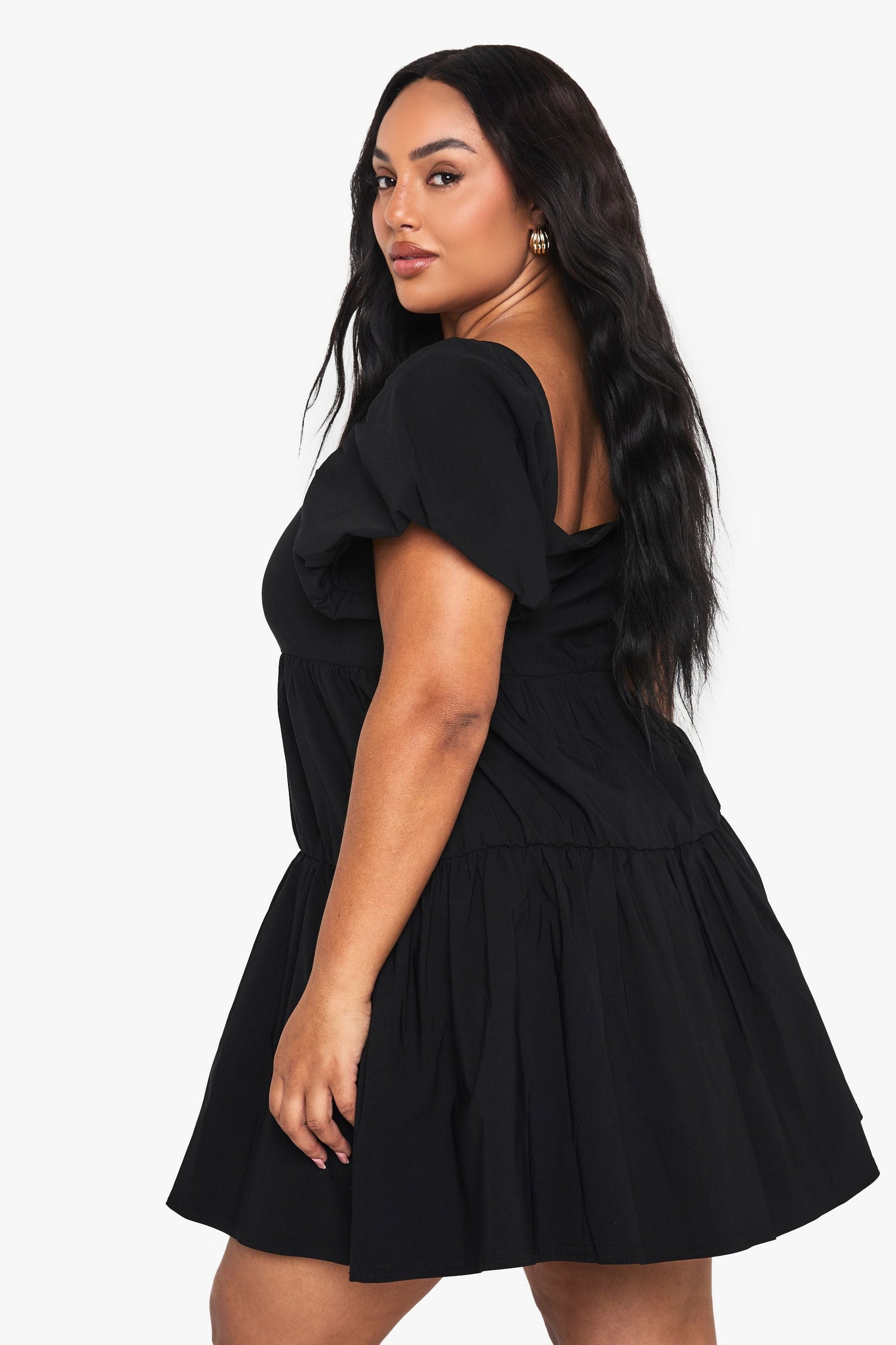 Plus Extreme Puff Sleeve Tiered Smock Dress