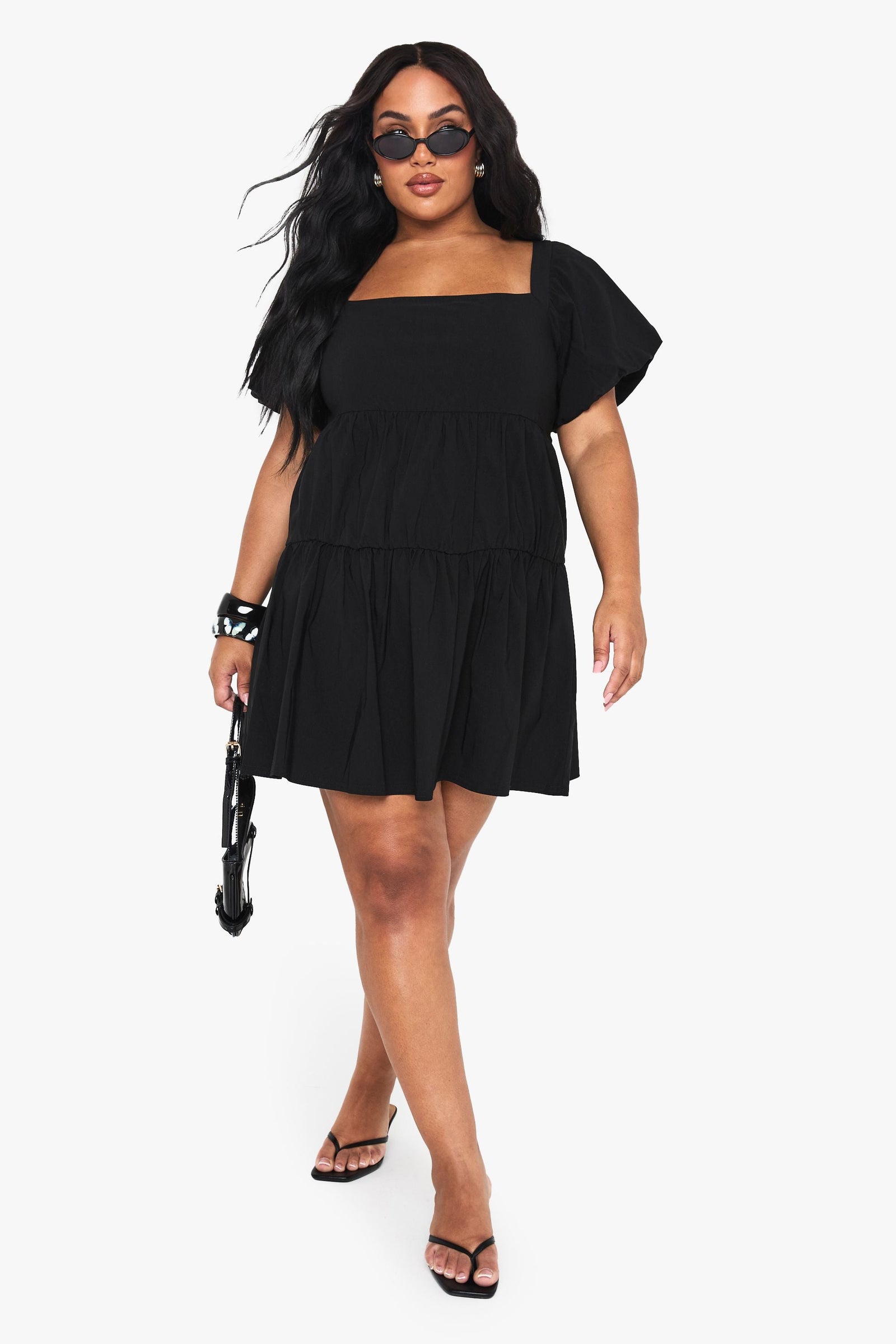 Plus Extreme Puff Sleeve Tiered Smock Dress
