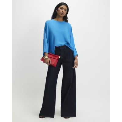 Blue Long Sleeve Batwing Top