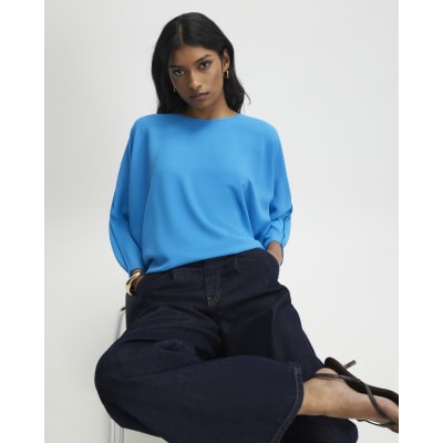 Blue Long Sleeve Batwing Top