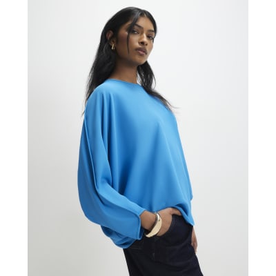Blue Long Sleeve Batwing Top