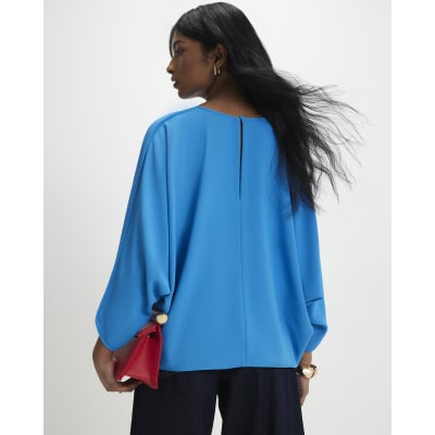 Blue Long Sleeve Batwing Top