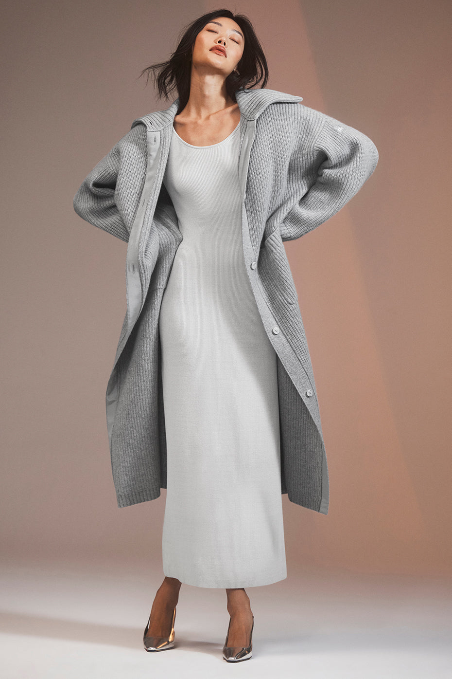 Ribbed Silk Cashmere Plaisir Long Sleeve Dress
