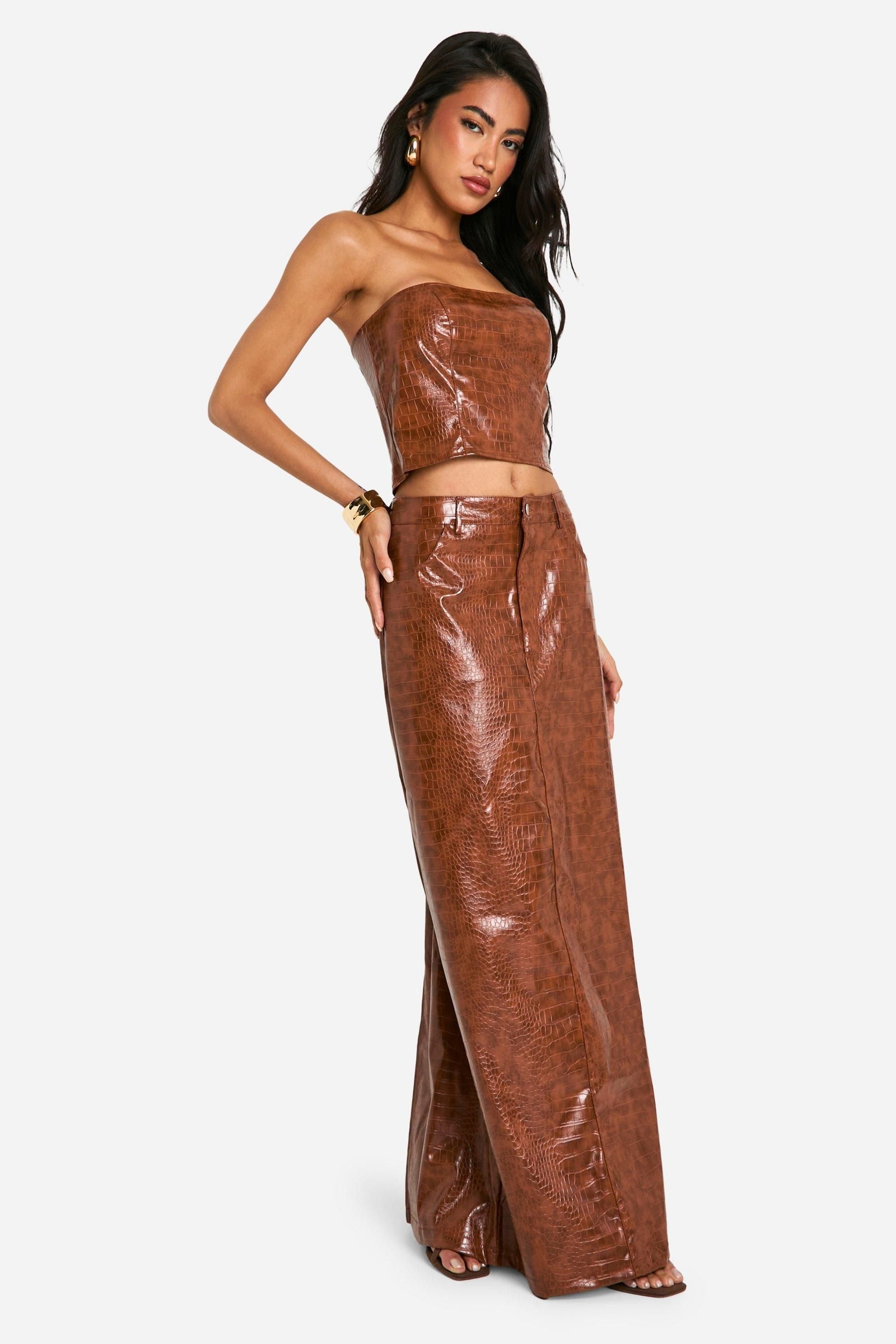 Croc Look Faux Leather Maxi Skirt