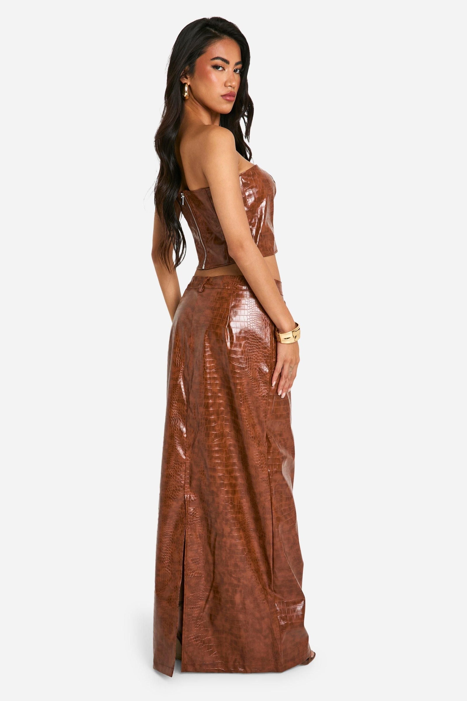 Croc Look Faux Leather Maxi Skirt