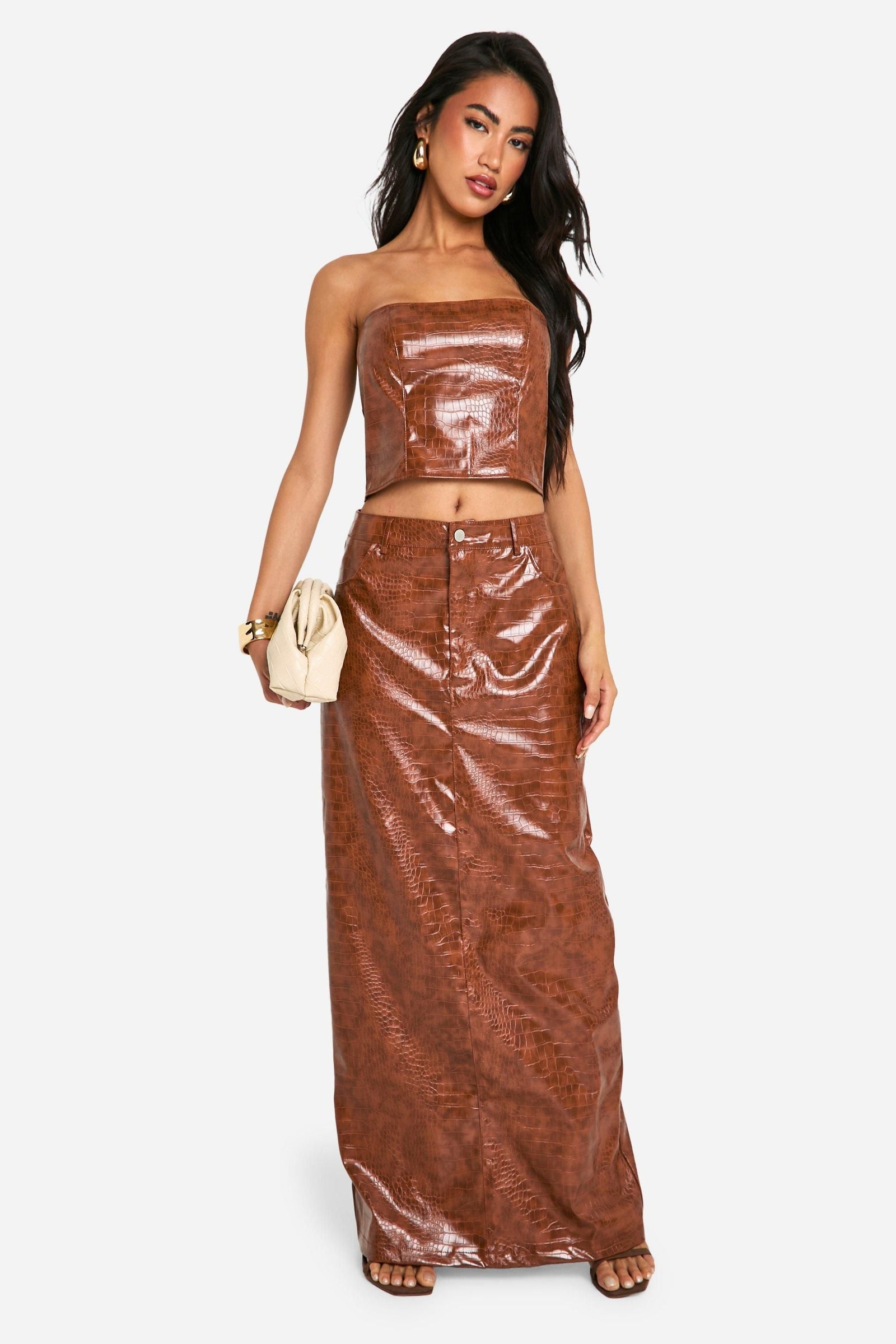 Croc Look Faux Leather Maxi Skirt