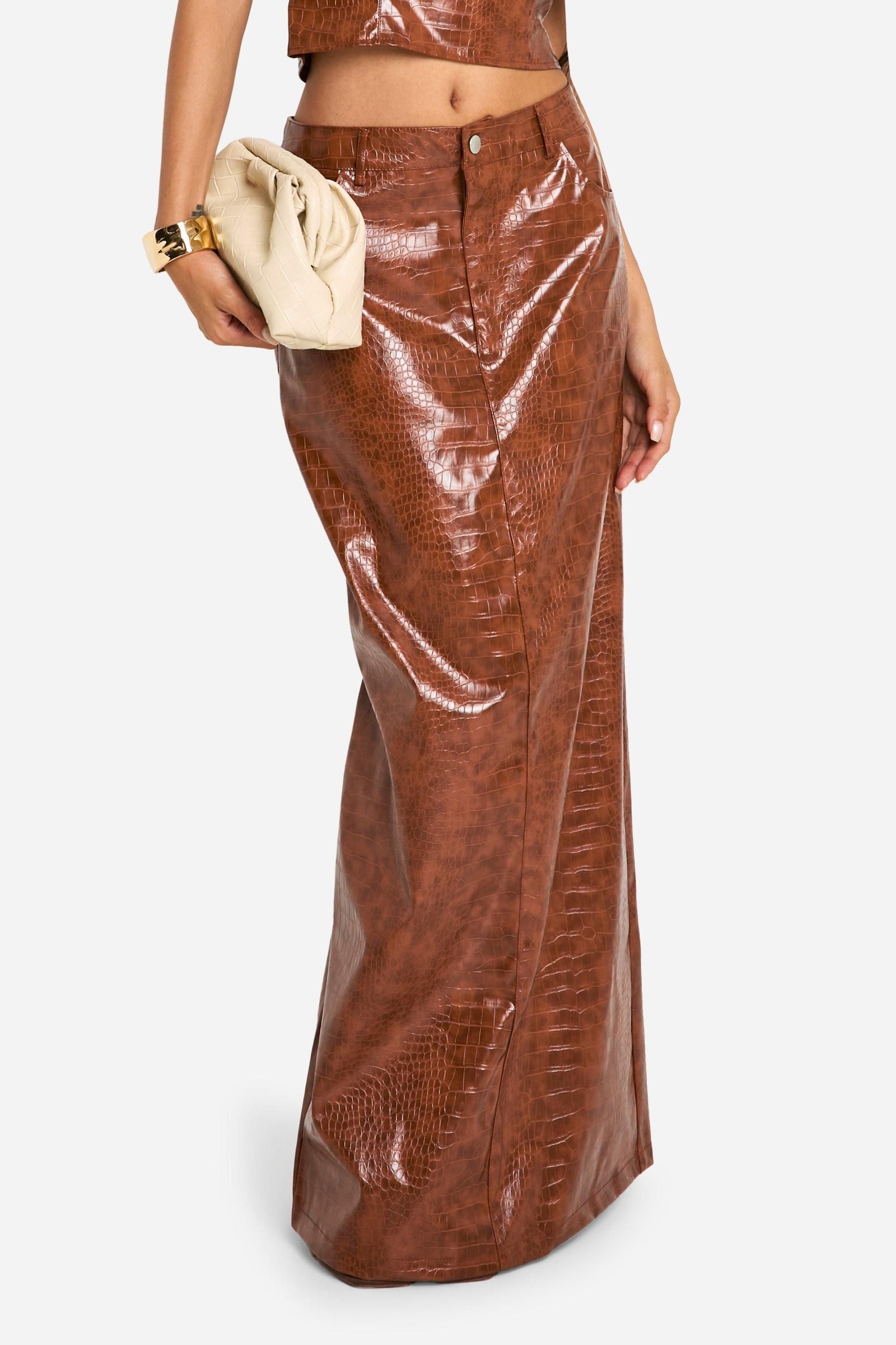 Croc Look Faux Leather Maxi Skirt