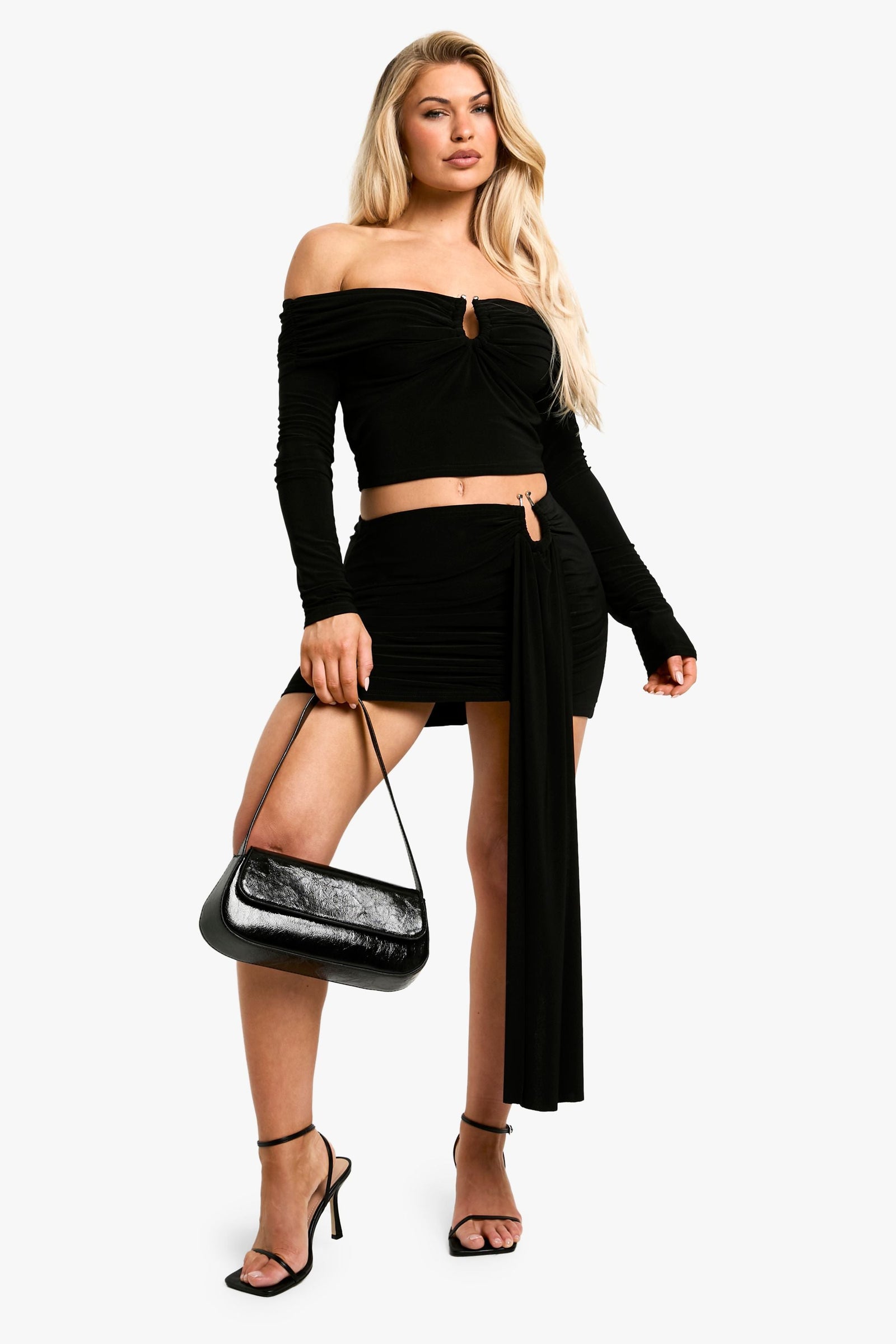 Slinky V Bar Detail Drape Mini Skirt