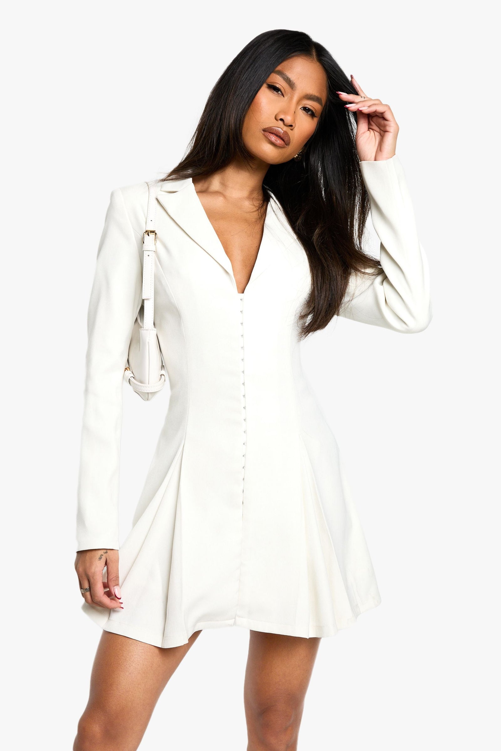 Tailored Hook & Eye Detail Cinched Waist Blazer dress