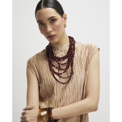 Beige Sleeveless Plisse Top