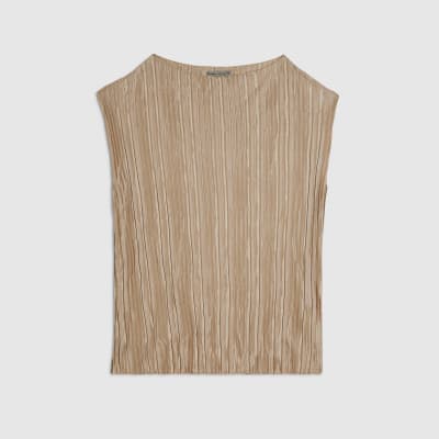 Beige Sleeveless Plisse Top