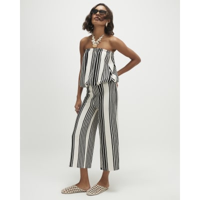 White Striped Bubble Hem Bandeau Top